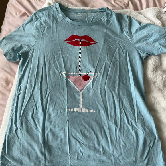 kate spade cocktail hour tshirt top dusty blue sky size xs like new no tags - Picture 2 of 9